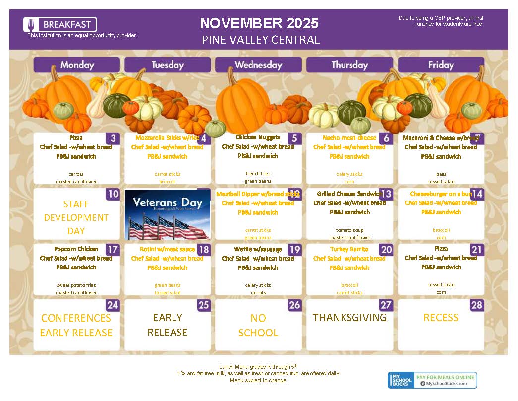 November 2025 Lunch K-5